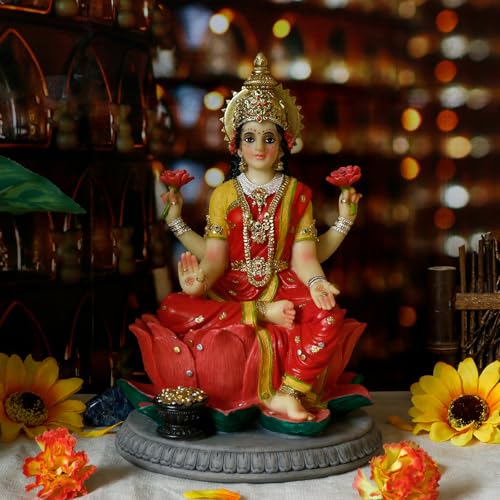 Estatua de la Diosa Hindú Laxmi de Polystone 8.9 in miniatura 2