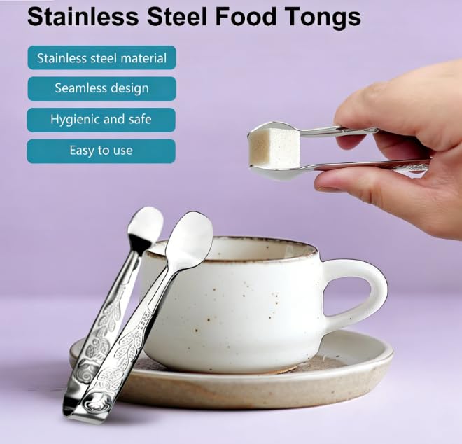 Mini Serving Tongs, 4.3 Inch Stainless Steel Sugar Tongs – Silver Tongs for Tea, Coffee, Appetizers & Charcuterie, Small Kitchen Tongs for Buffet, Dessert Table & Home Use - Image 4