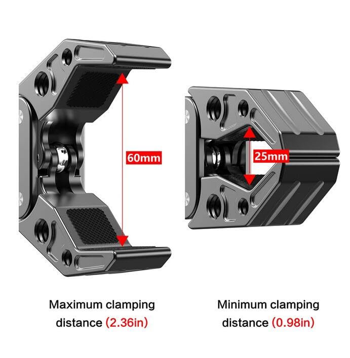 LeTkingok Multi-Functional Metal Crab Clamp, Aluminum Alloy Camera Fill Light Universal Extension Bracket Load 5LB Clamping Range 25-60MM