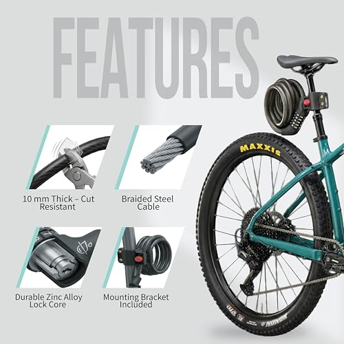 Image of Robustt 5 Digit Resettable Combination Lock with Mounting Bracket |1.2m Long, 10mm Thick Cut-Resistant Braided Steel with PVC Coating | Keyless Number Lock for Cycle, Bike, Helmet & Gate