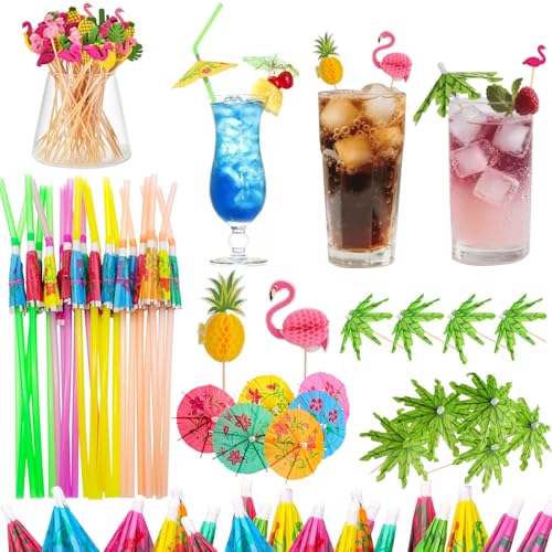 Decoraciones para cócteles 180pcs sombrillas y pitillos miniatura 1