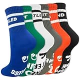 ONECOS 6 Pairs Funny Socks for Weight Lifting, Athletic Gym Workout Crew Sports Socks, Novelty Crazy Gift for Men Women(US, Alpha, One Size, Regular, Regular, Bright)