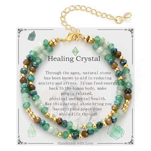 Healing Crystals Green Bracelets for Women, Chakra Bracelets Birthday Gifts for Her Sister Natural Stone Bracelet Stress Relief Gifts Moss Agate-Healing Crystal