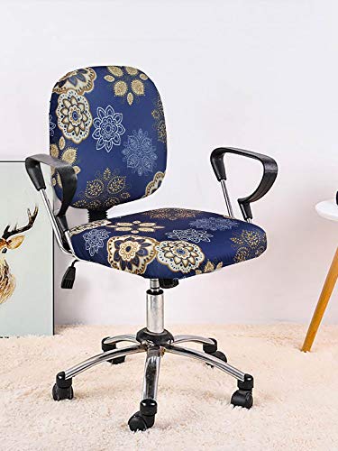 Image of Cortina Computer Desk Seat Covers | Soft Stretchable Elastic Polyester Spandex Cover | Revolving Chair Protector | Office Chair Polyester Covers | Floral Print - Navy Blue 2 | Chair Cover Set of 1