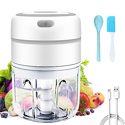 Oalushf Electric Mini Garlic Chopper, Wireless Portable Electric Onion Chopper, Seasoning Grinding Machine, Baby Food, Food Processor for Meat and Salad, Chili, Pepper (White)