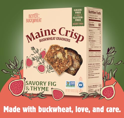 Maine Crisp Savory Fig & Thyme Crisps, 4 Pack, Vegan Gluten Free Crackers - Snack Crackers, Grain Free, Dairy Free, Non-GMO - Sweet & Savory Flavor, For Cheese Boards, Salad Toppings & Jams