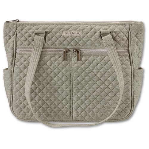 Bella Taylor Everyday Tote | Quilted Cotton Handbag for Women | Khaki Chambray