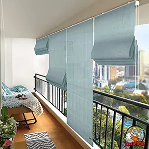 HIPPO Light Filtering Outdoor Roman Shades-Heat & UV Protection Thermal & Wind Control Blinds for Home & Office (Country-Blue, 3FTX5FT)