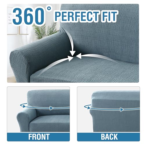 H.Versailtex PART-HVTHBLSOFA1P-3STONEBLUE-XW Stretch Jacquard Couch Cover 1 Piece Soft Sofa Covers Furniture Protector With Elastic Bottom Anti-Slip Thickened Dogs Slipcovers Washable Crizzle Pattern thumb #4