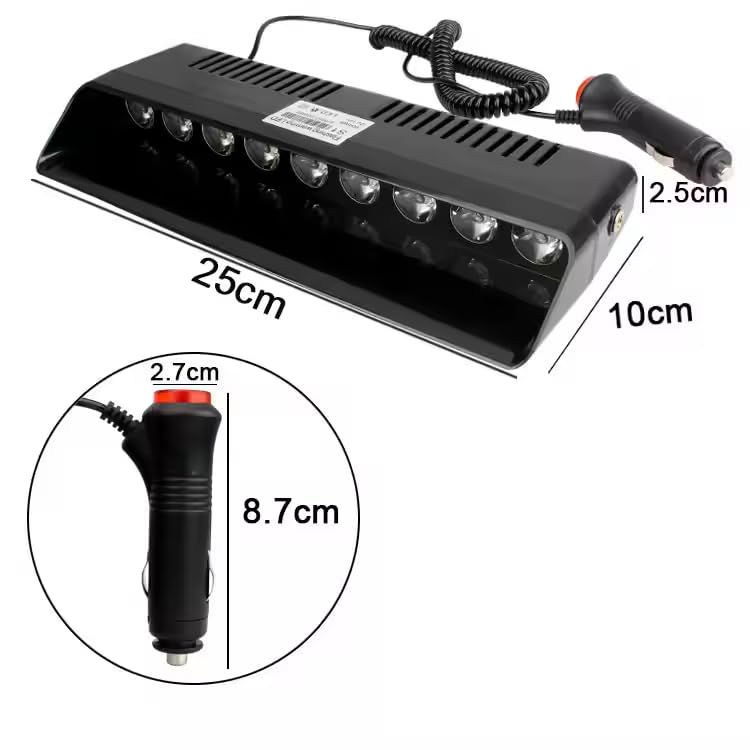 Image of AutoBizarre 12V Car Dash Emergency Warning Strobe Red Blue Flasher Windshield Sucker LED light With Multiple Flashing Modes For All Cars, Emergency Vehicles, etc. (9 LED Red Blue White)