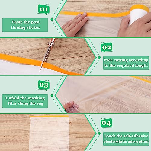 Image of 10 Pack Tape and Drape, 5x65.6 Ft Pre-Taped Masking Film for Auto Painting Covering, Plastic Pre-Adhesived Dust Paint Protective Drop Film for Furniture, Car, Floor
