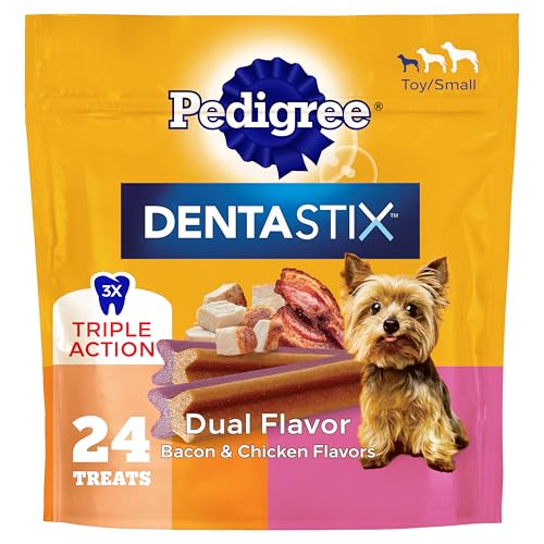 Pedigree Dentastix Dental Chews for Dogs, Small and Toy Breed Dog Treats, Bacon & Chicken Flavor, 5 oz. Bag (24 Total Treats)