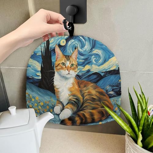 Image of Large Tea Cozy for Teapot Starry Night Cat Print Extra Thick Tea Pot Cover Home Kitchen Decoration Insulated Teapot Cozy Dust Kitchen Accessories for Home Daily