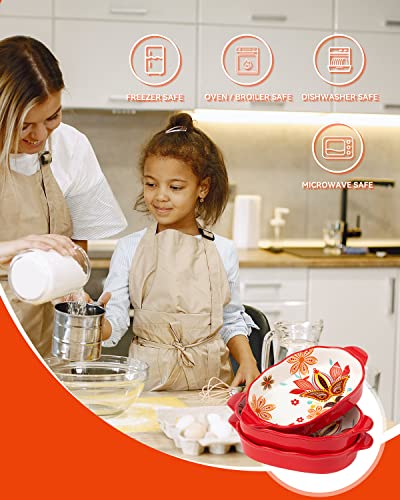 Set Of 3 Oval Au Gratin 10.5" X 6" Baking Dishes, Lasagna Pan, Ceramic Bakeware Ideal For Creme Brulee Easy Carry Handles - Nice Table Serving Dish - Oven To Table - Red #TOP1