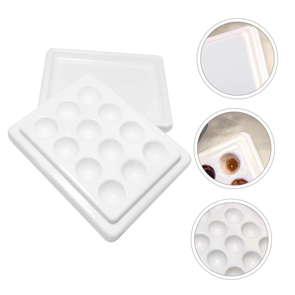 minkissy 2pièces Palette De Mélange De Couleurs Pour Manucure Céramique Avec Couvercle Compartiments Idéale Pour Salon Et Usage Personnel