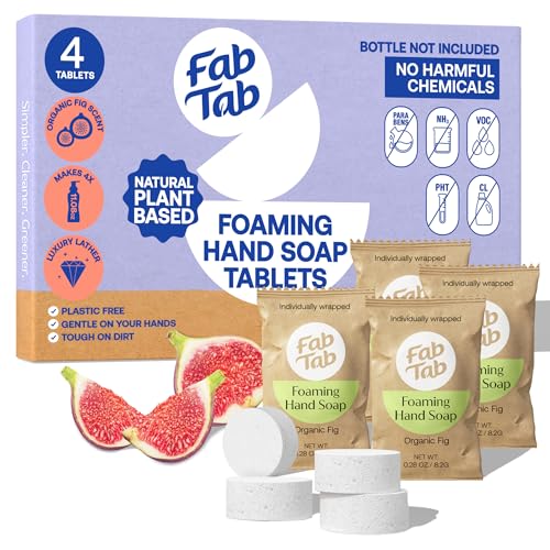 Fab Tab Foaming Hand Soap - Sustainable & Convenient - Plant-based Tablets - Makes 4 X 11.09 Fl Oz Bottles - Fig scent - Foam Soap Refill