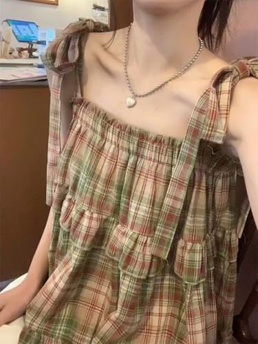 Pbkabiug Women's Camisole Tank Tops Red Plaid Camisoles Women Vintage Ruffles Cute Girlish Cropped Tops Holiday Streetwear3