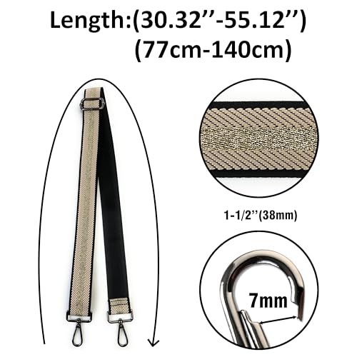 Image of Purse Strap Replacement for Crossbody Bags & Handbags | Premium Webbing with Gunmetal Black Hardware Clip-On Installation Adjustable Length Comfortable Wide Guitar Style Strap