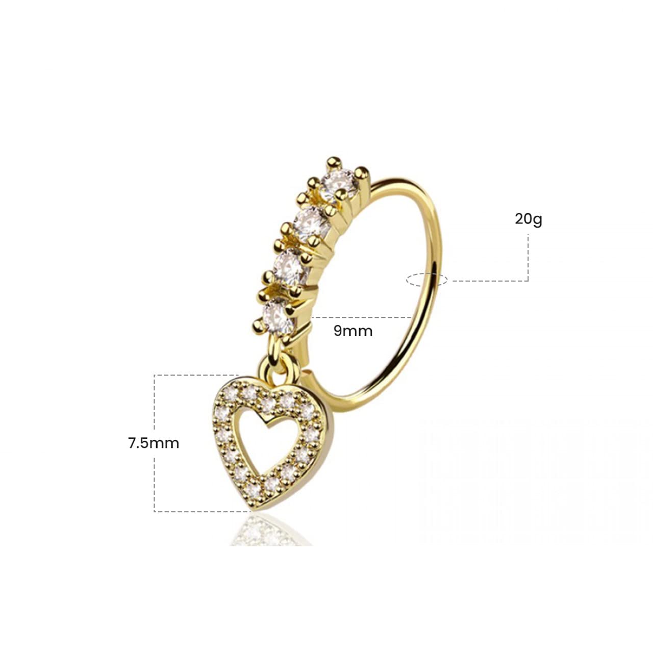 LUXE MODZ 3 aros de nariz de acero quirúrgico de 20 g para cartílago, con circonita cúbica, mariposa, luna, corazón, nariz, 9 mm