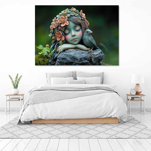 Peinture murale fée de jardin décoration intérieur toile verte 70x100 - 3