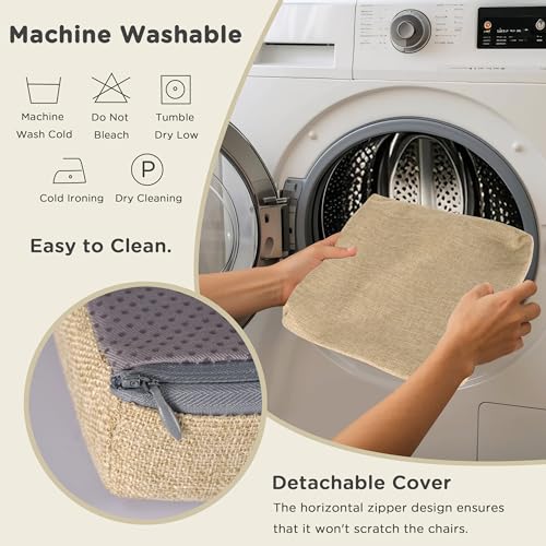 Image of AddGrace Anti-Slip Bar Stool Cushions Square Bar Stool Seat Cushions with Ties Set of 6 Small Square Chair Pads with Machine Washable Cover 12 inchX12 inchX2 inch (Beige)