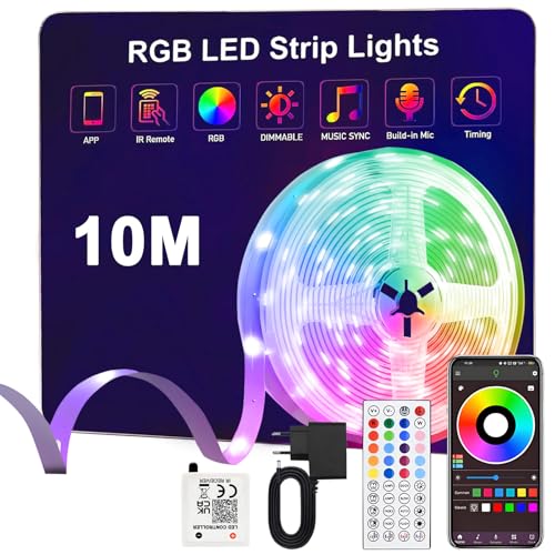 Anmossi Tira LED 10m,24V RGB Tiras LED con IR Control Remoto y Bluethooth App,Sincronización de Música,Modo Temporización,Luces LED Habitación,para Dormitorio,Sala,Cocina,Bar,Fiesta