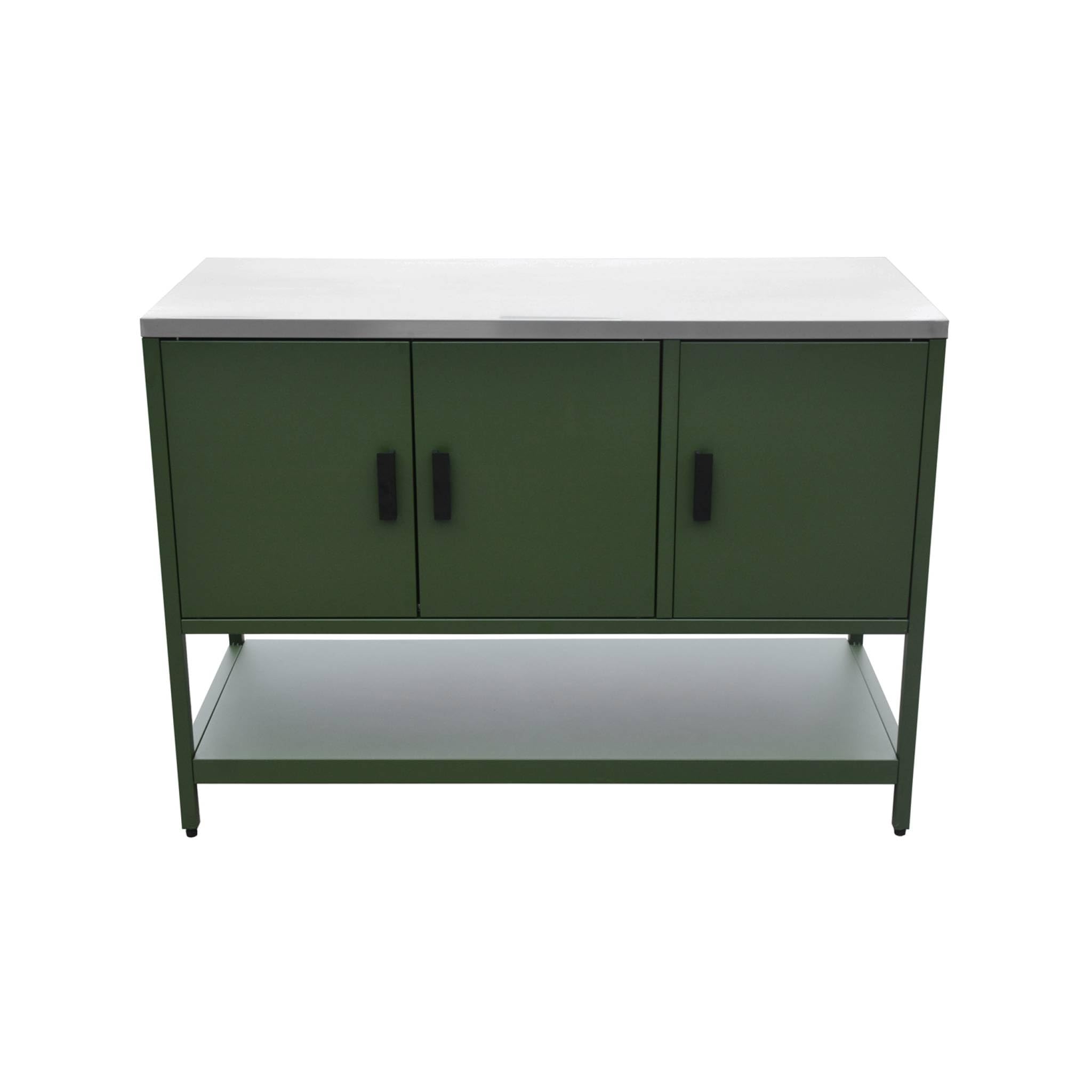 sweeek - Cuisine d'extérieure en acier vert 3 portes.1 étagère L120cm