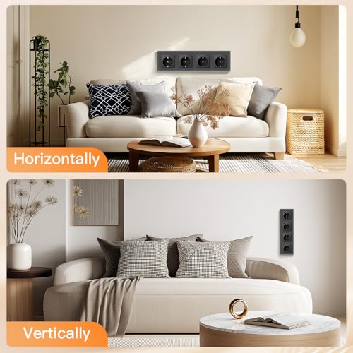 BSEED Schuko Steckdose mit USB C 20W Schnellladeger&auml;t USB Type C Wandsteckdose mit Glas Panel, 4 Fach Steckdose, USB Steckdose Unterputz, Einbausteckdose Geeignet f&uuml;r Phone, Pad, MP3 und mehr-Grau