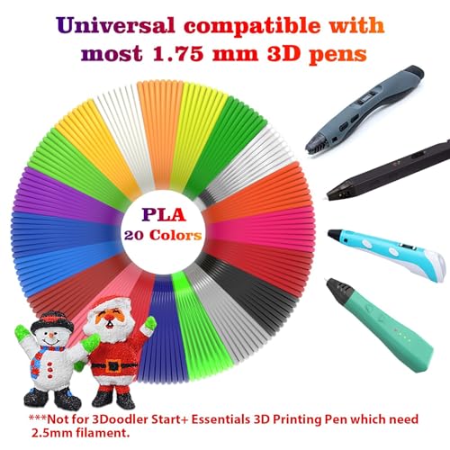 Image of 3D Pen Filament 400 Feet 20 Colors, dikale 3D Printing Pen Refills PLA Bonus 250 Stencil eBook, 3D Printer Pen Filament 1.75mm Smooth Printing