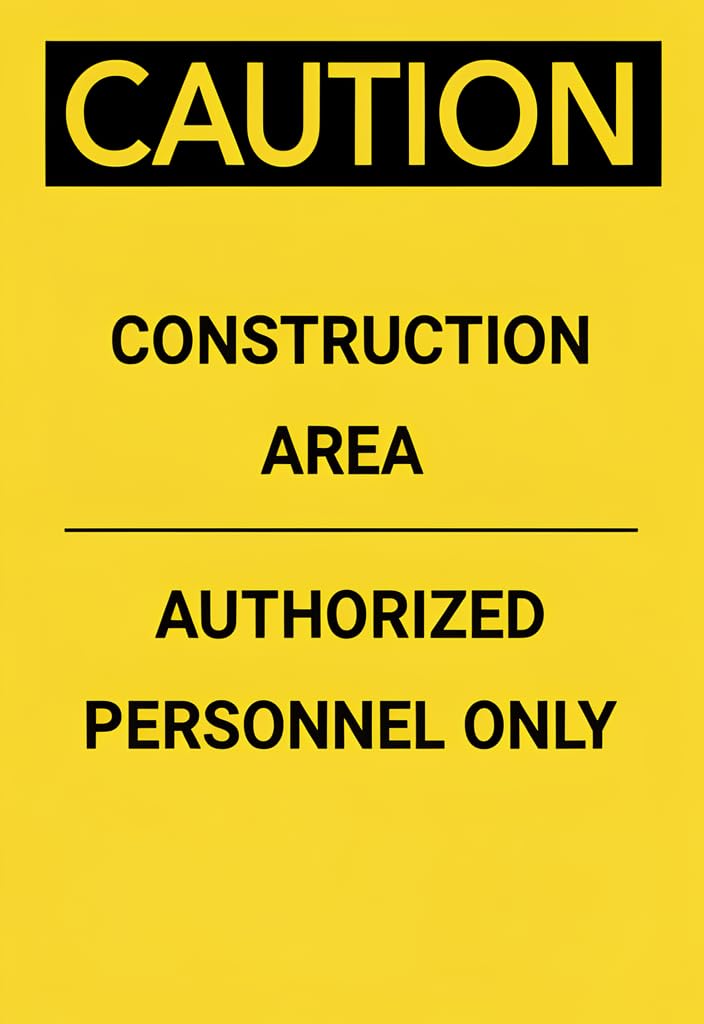 peiyeety Caution Construction Area Authorized Personnel Only Tin Sign 12x8 Inch, Yellow & Black Metal Warning Plaque, Safety Notice Wall Decor for Jobsite, Workshop, Garage, Home Office
