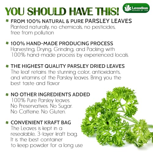 Image of Lavendium, Premium 4oz Dried Parsley Leaves, 100% Natural & Pure Parsley Herb, No Additives or Preservatives, Non-GMO, Plant-Based & Vegan, Perfect for Soups, Salads, Pasta & Seasoning