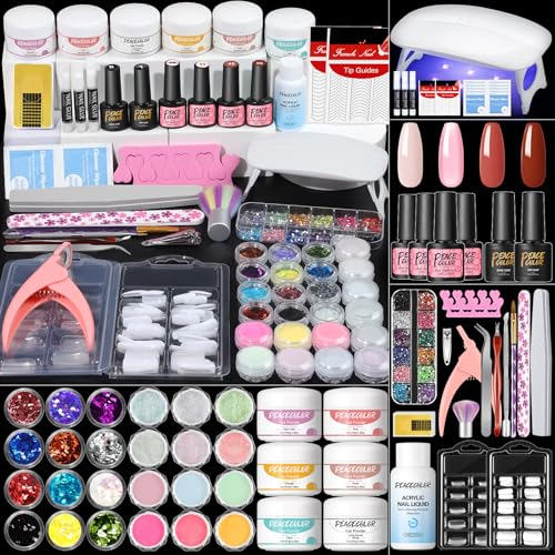 PEACECOLOR Acrylic Nail Kit with U V Lamp, 6 Colours Powder and 4pcs Gel Nail Polish, False Nail Tips Starter Set Acrylic Nail Art Supplies for Beginners PEACECOLOR Acrylic Nail Kit with U V Lamp, 6 Colours Powder and 4pcs Gel Nail Polish, False Nail Tips Starter Set Acrylic Nail Art Supplies for Beginners
