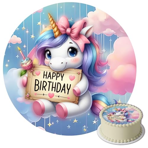 J&M DECO Essbare Tortenaufleger Einhorn - Runde...