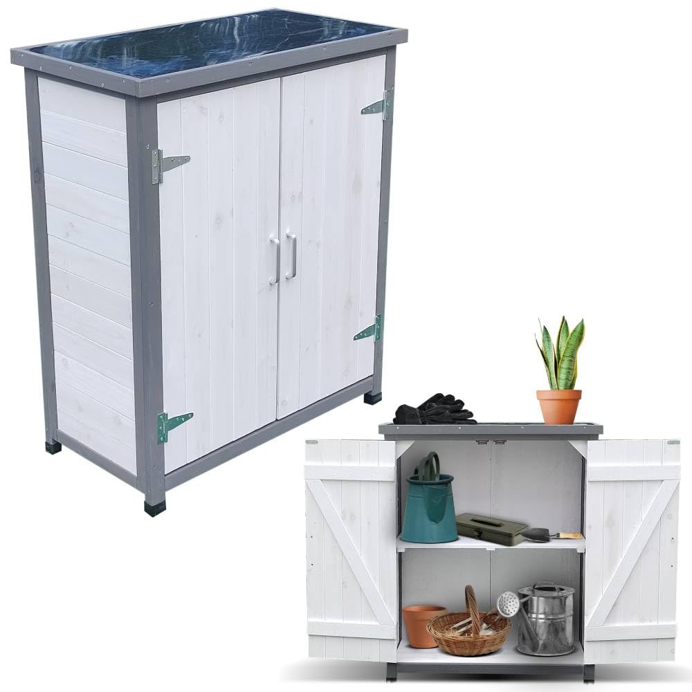 Melko Armadio da giardino, bianco/grigio, con 2 ante