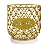 YATINEY Coffee Pod Holder Organizer, Holder for K Cup, Large Capacity Coffee Pod Basket, Versatile Coffee Capsule Storage Organizer, for Kitchen Countertop, Gold and White KH09DW