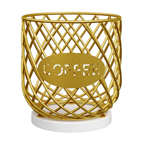 YATINEY Coffee Pod Holder Organizer Holder for K Cup Large Capacity Coffee Pod Basket Versatile Coffee Capsule Storage Organizer for Kitchen Countertop Gold and White KH09DW