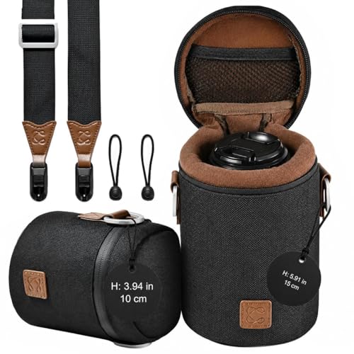 C Coiro Premium Camera Lens Case with Quick Release Strap Water Resistant Protective Lens Pouch for DSLR Camera 2 Size L and M Compatible for Canon Nikon Sony Pentax Olympus