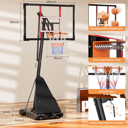 Image of Asbest Adjustable Basketball Hoop Outdoor 10FT with 44 /48 Inch Backboard, Portable Basketball Hoops & Goals Outdoor with Stepless Crank, for Youth Adults Kids