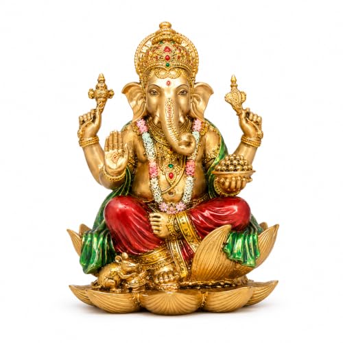 Image of Lord Ganesha Idol for Home Mandir & Office, 4 Inch Marble Dust Resin Ganesh Murti with Antique Multicolour Finish, Ganpati Idol for Pooja Room, Home Decor, Housewarming & Diwali Gift