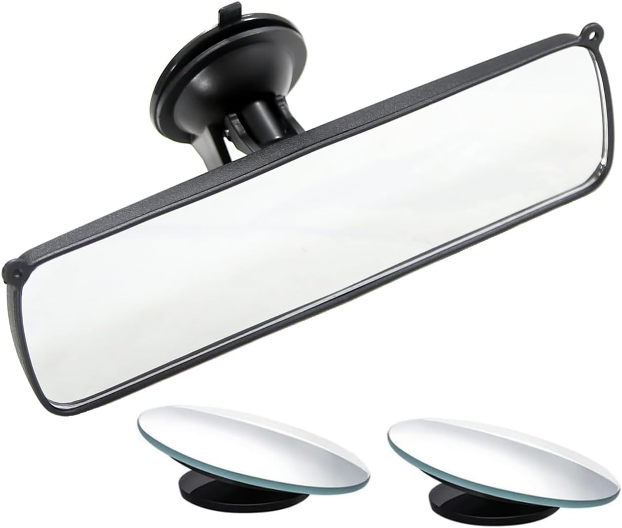 Rear View Mirror, 9.8" Universal Rearview Mirror, Car Interior Rear View Mirror with Adjustable Suction Cup, Car Inside Mirror for SUV, Vans, Trucks (Bonus 2 PCS Blind Spot Mirrors)