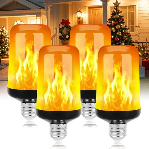 LIAISIMI Bombilla Efecto Llama LED, 4W E27, 1400K Luz Cálida Parpadeante Realista, 4 Modos de Iluminación, Bombilla E27 para Decoración de Navidad, Halloween, Fiestas, Bares y Hogar (Negro, Pack de 4)