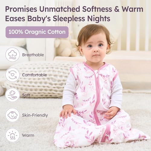Image of Baby Sleep Sack 0-6 Months 3 Pack 100% Cotton Lightweight 0.5 TOG Wearable Blanket Baby Sleep Bag with 2-Way Zipper for Newborn Infant Purple Leaf