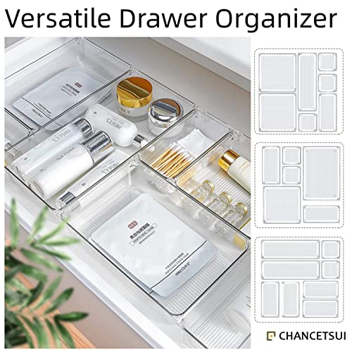 24 Pcs Drawer Organizer Set Clear Plastic Drawer Organizer Trays With Non-Slip Silicone Pads, 5-Size Desk Drawer Organizers And Storage Bins For Makeup, Jewelry, Bathroom, Office And Kitchen #TOP2