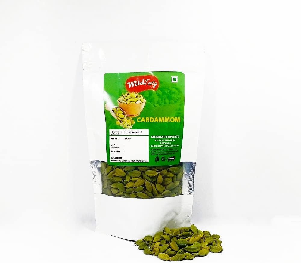 WILD TASTY Kerala Cardammom 100g (Ilaayachee/ Ilā'icī/ Ēlakki/ Ēlakulu/ Vēlacī) (100g)