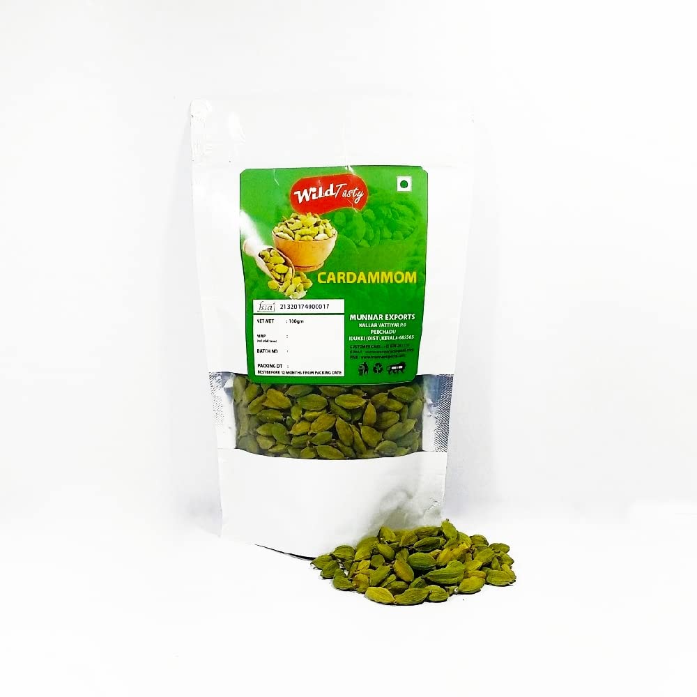 WILD TASTY Kerala Cardammom 100g (Ilaayachee/ Ilā'icī/ Ēlakki/ Ēlakulu/ Vēlacī) (100g)