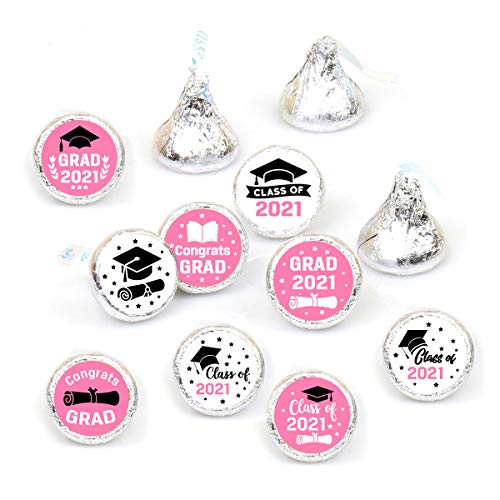 270 Graduation Party Cap Class of 2022 Favor Kisses Stickers Labels Class of 2022 Graduation Party Kisses Chocolate Stickers Labels | Graduation Party Decorations (Pink)