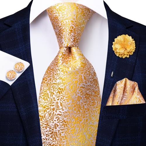 Image of Hi-Tie Men's Silk Ties Formal Woven Classic Necktie Pocket Square Cufflinks Lapel Pin Set Wedding Business