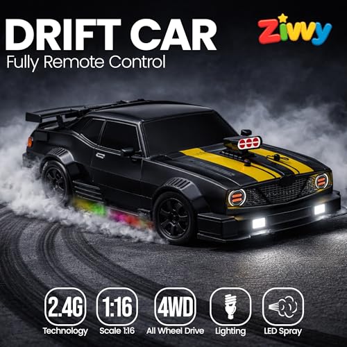 Image of Big Remote Control Car - Black | 2.4G Rechargeable Remote Control Drift Car with 150m Range | Smoke Effect, LED Lights & Music | High-Speed | Best Gift for Boys & Girls 2 3 4 5 6 7 8+ Years