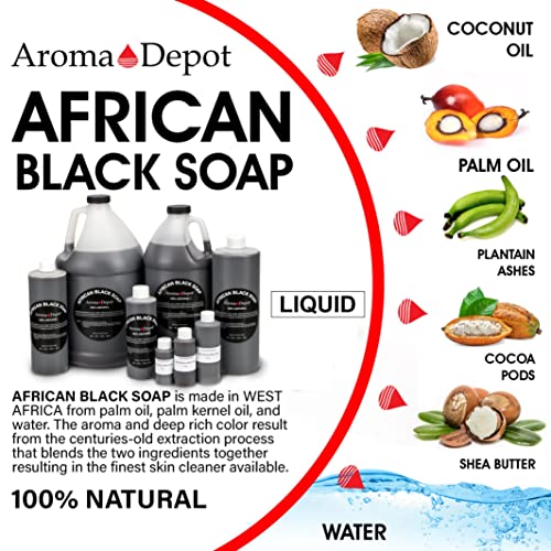 Aroma Depot Raw African Liquid Gallon Black Soap 100% Natural Soap For Acne, Eczema, Psoriasis, And Dry Skin Scar Removal Face And Body Wash. Handmade Imported From Ghana #TOP1