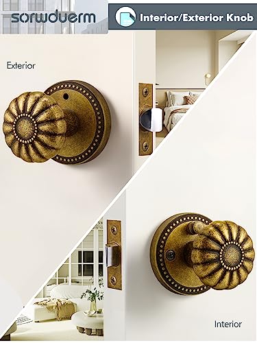 Sorwduerm Antique Brass Door Knobs Interior Privacy Door Knob With Lock For Bedroom And Bathroom,Zinc Alloy 1 Pack thumb #4